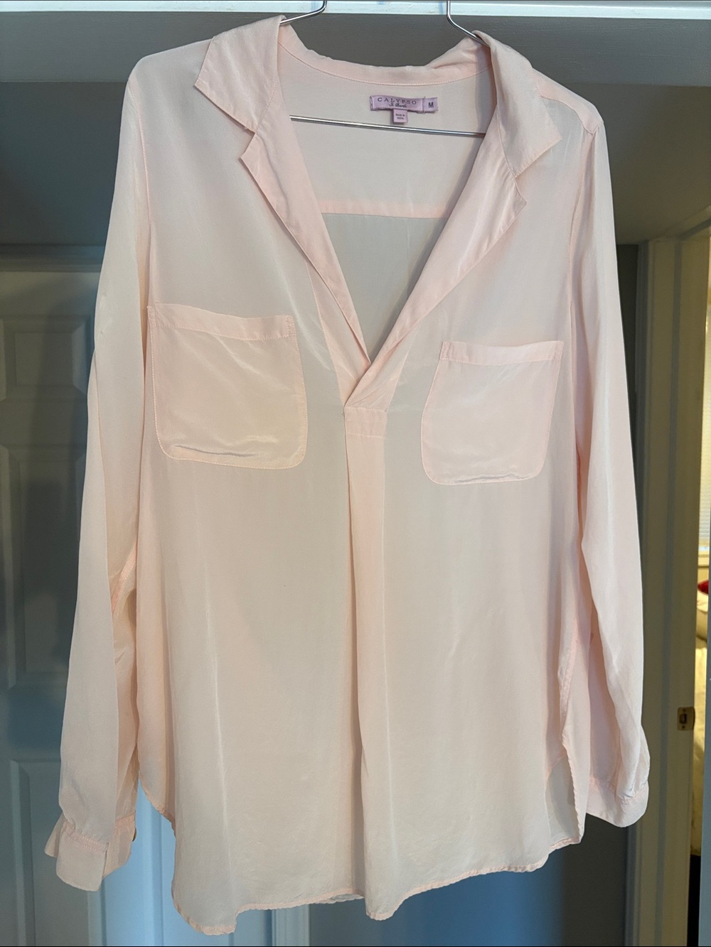 Calypso St. Barth Pale Pink Sheer V-Neck Blouse